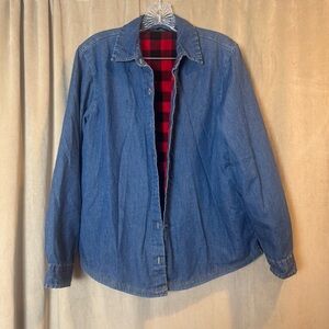 Riders by Lee Denim Red and Black fleece lined Plaid Lining chambray Cabincore